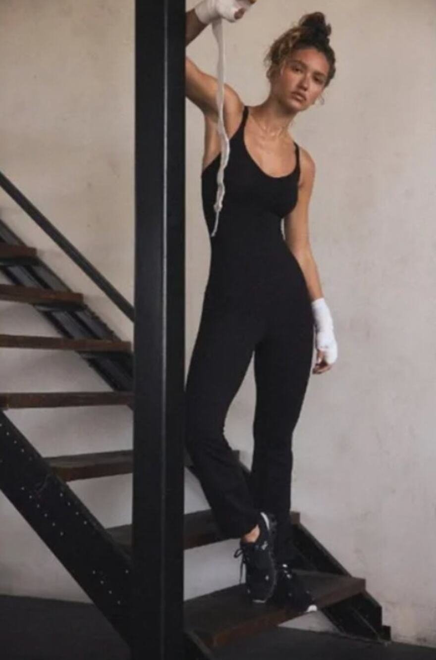 Free People Movement Let’s Bounce One Piece Jumpsuit Black Womens XS